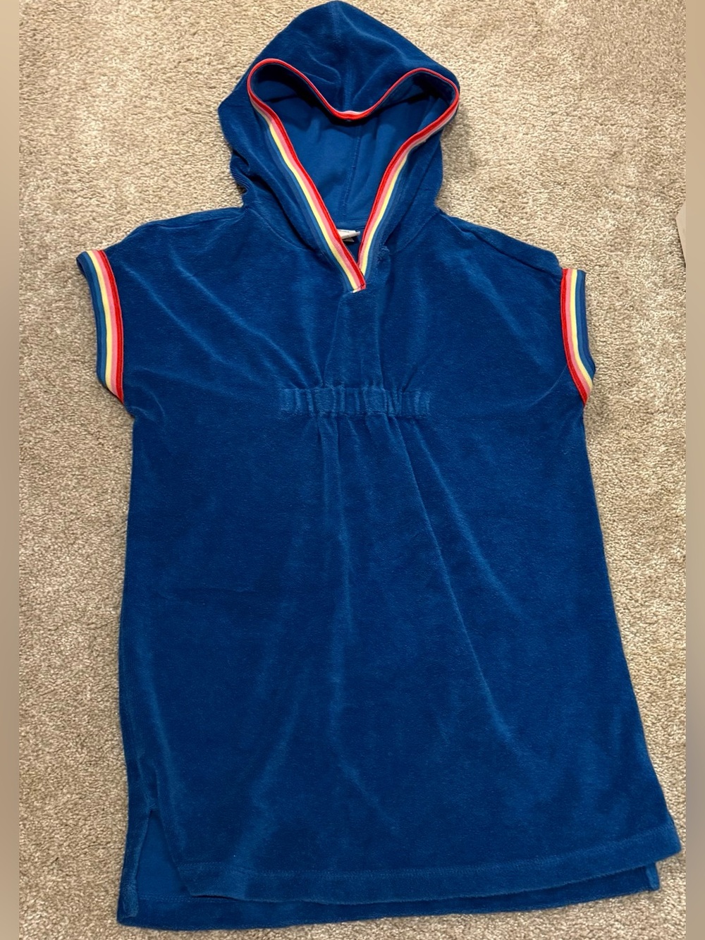 Hanna Andersson Terry Cloth Cover Up Dress 110 5 Blue Hooded Swim Beach VGUC